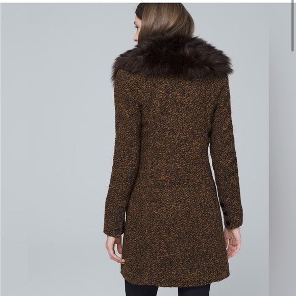 WHBM black and tan marbled coat w black faux fur color NWOT - Picture 2 of 8